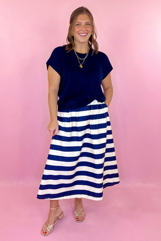 Striped Midi Skirt Navy