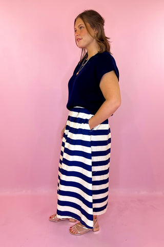 Striped Midi Skirt Navy