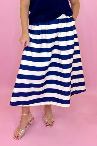 Striped Midi Skirt Navy