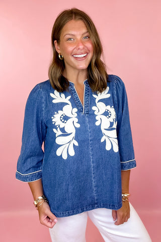 Embroidered Denim Top