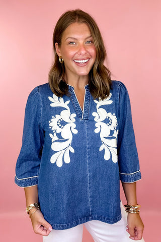 Embroidered Denim Top