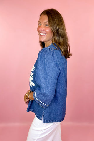 Embroidered Denim Top