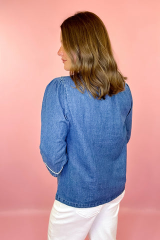  Embroidered Denim Top