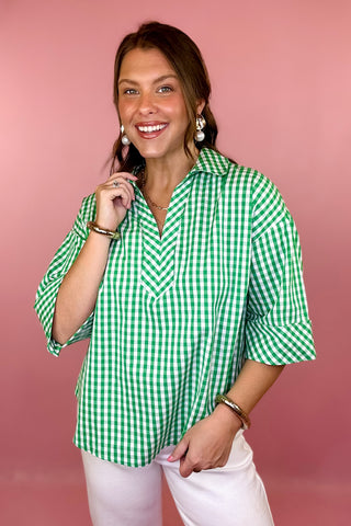 Simply Joyful Gingham Top Green