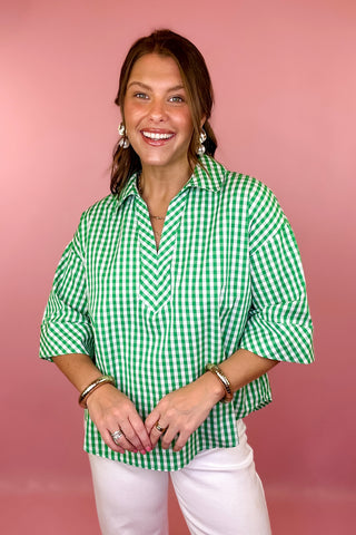 Simply Joyful Gingham Top Green