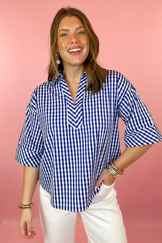 Gingham Top Navy