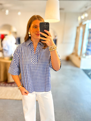 Gingham Top Navy