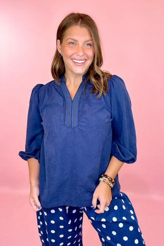 Suede Top Navy