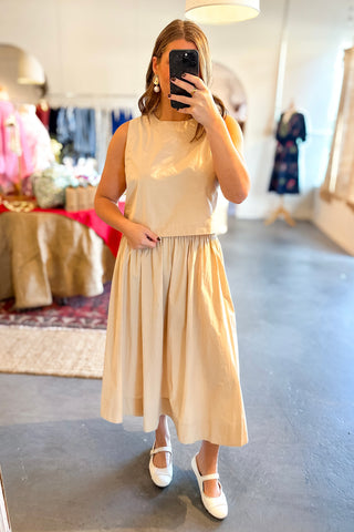 taupe midi skirt set