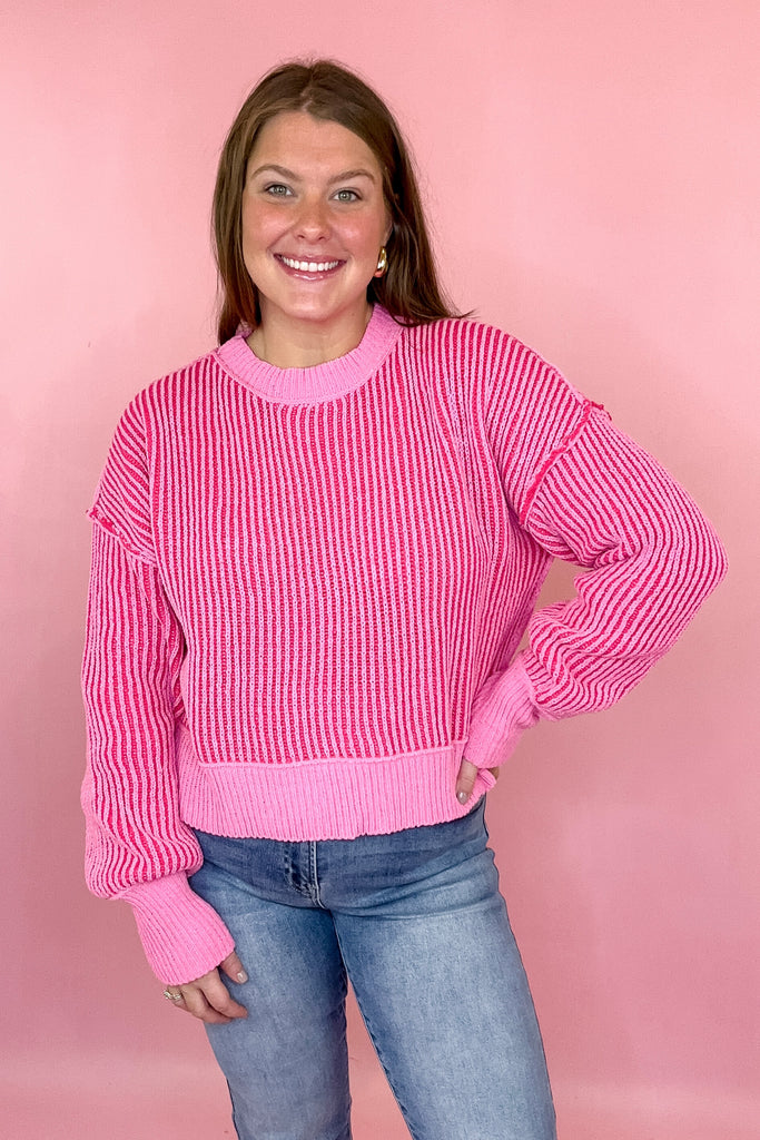 Striped knit sweater pink