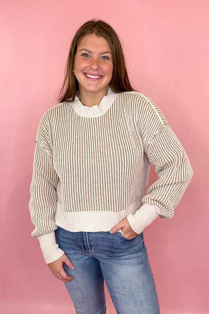 Striped knit sweater taupe