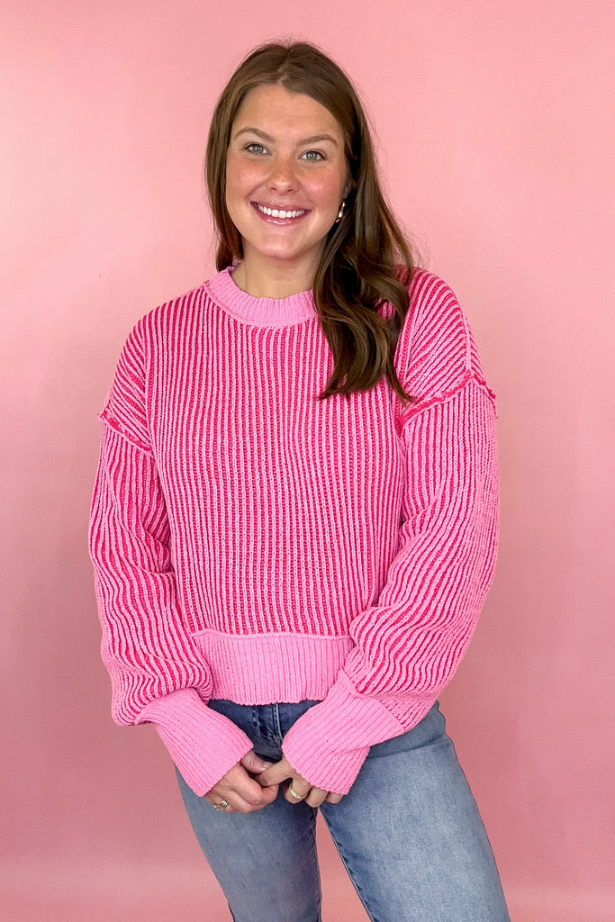 Striped knit sweater pink