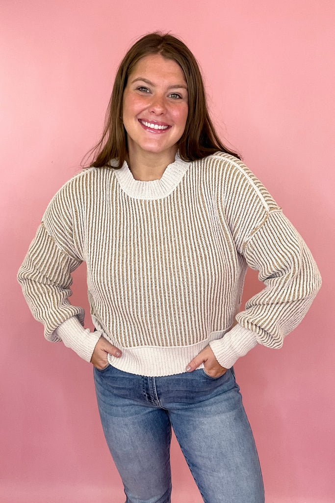 Striped knit sweater taupe