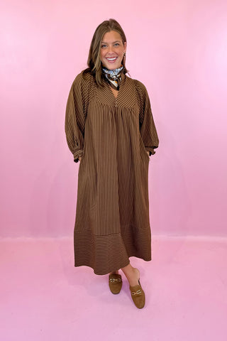 Striped Midi Dress Cappuccino