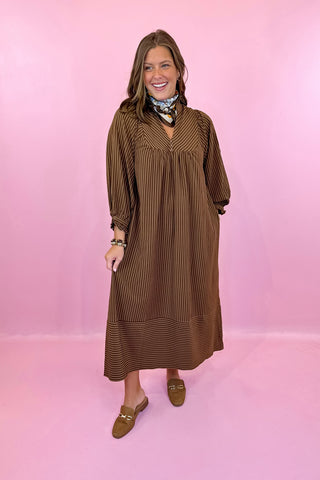Striped Midi Dress Cappuccino