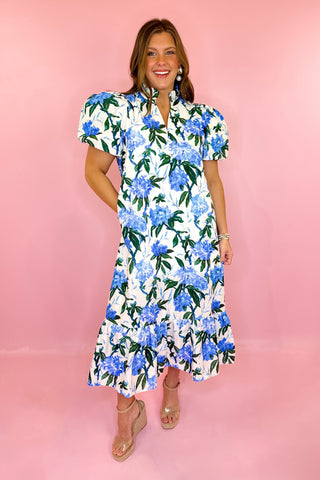 Blue Floral Midi Dress