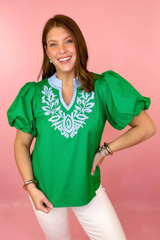 Embroidered Top Green