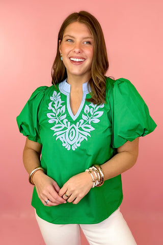 Embroidered Top Green