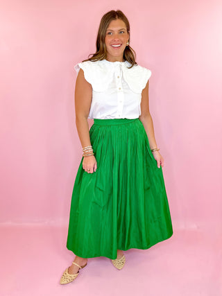 Pleated Midi Skirt Green
