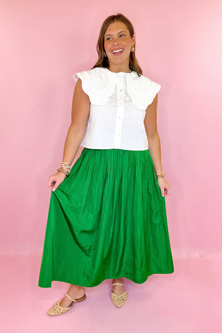 Pleated Midi Skirt Green