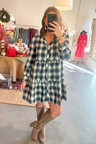 Softly Spoken Plaid Tiered Mini Dress