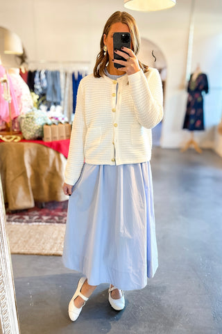 Soho Strolls Smocked Poplin Midi Dress - Blue