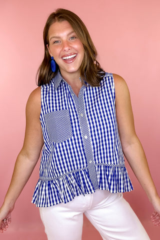 Sleeveless Gingham Top Navy