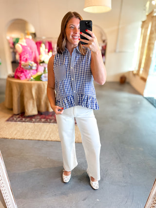 Sleeveless Gingham Top Navy