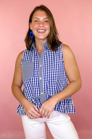 Sleeveless Gingham Top Navy