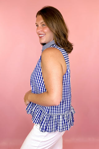 Sleeveless Gingham Top Navy