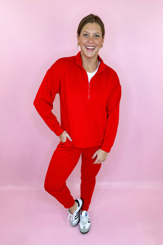 Scuba Pullover Quarter Zip Jogger Set Red