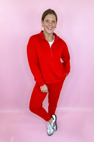 Scuba Pullover Quarter Zip Jogger Set Red