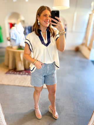 Gingham Mom Short Washed Navy2