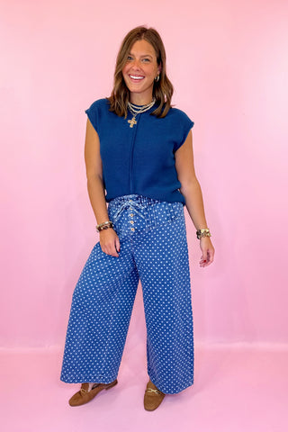 Polka Dot Wide Leg Pant Denim