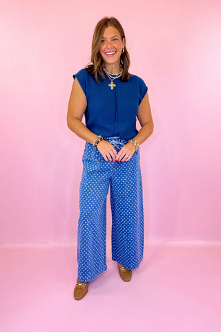 Polka Dot Wide Leg Pant Denim