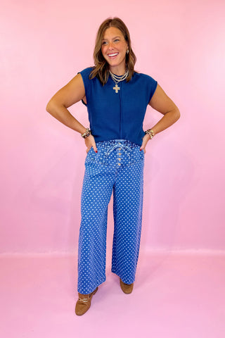 Polka Dot Wide Leg Pant Denim