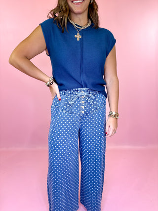 Polka Dot Wide Leg Pant Denim