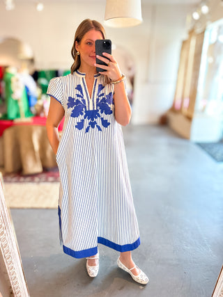 Striped Midi Dress Navy