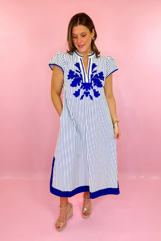 Striped Midi Dress Navy