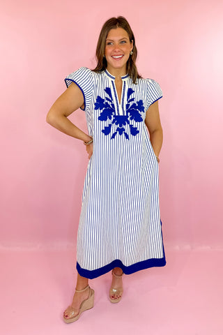 Striped Midi Dress Navy