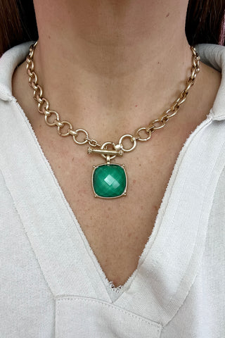 Green Square Stone Pendant Necklace