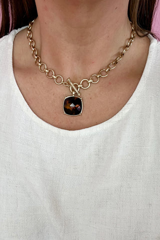 Square Stone Pendant Necklace Tortoise