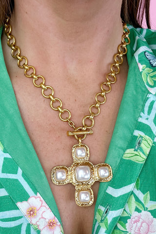 Statement Stone Cross Necklace