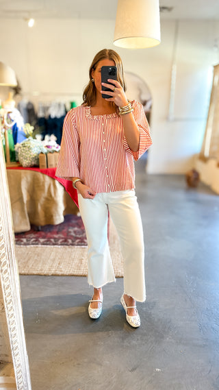 Striped Button Front Top Red