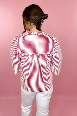 Striped Button Front Top Red