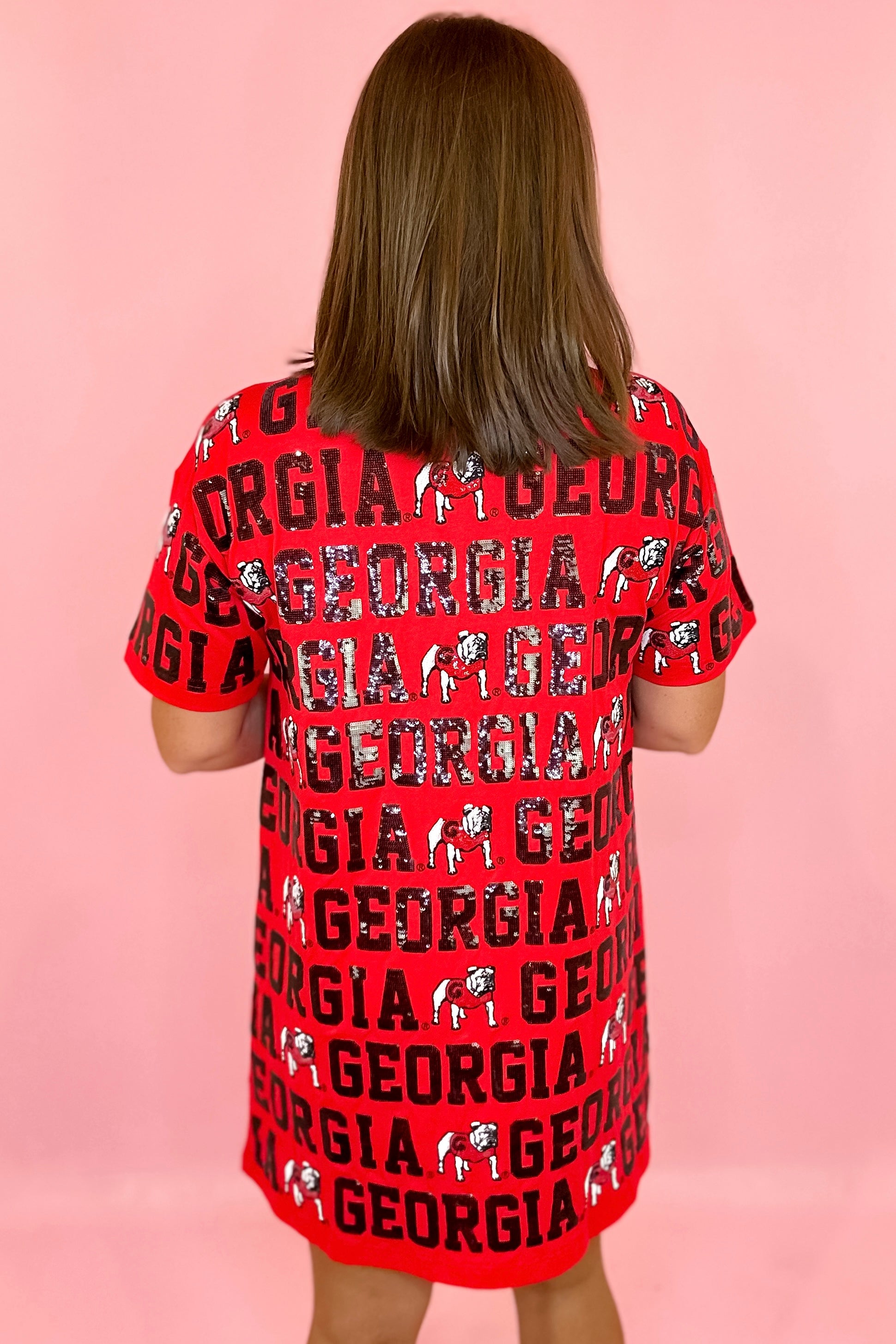 uga sequin dress Georgia UGA Football Jersey Red Sequin Shiny Black Mini Dress Women's Large