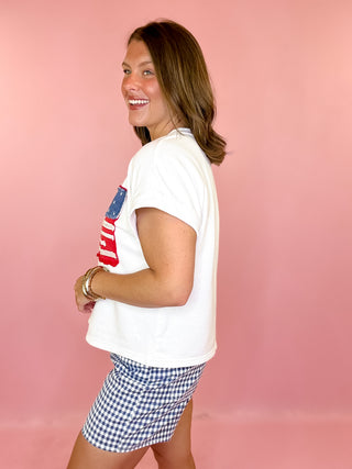 Stitched In Freedom American Flag Top White