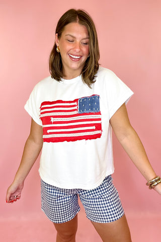 Stitched In Freedom American Flag Top White
