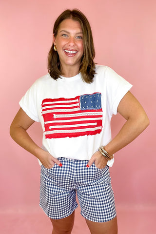 Stitched In Freedom American Flag Top White