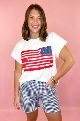 Stitched In Freedom American Flag Top White